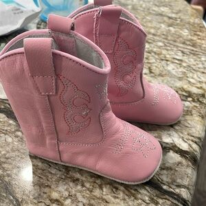 MAMTAKON pink leather cowboy boots for girl 6- 12 months